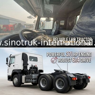 HOWO A7 Подержанный тракторный грузовик LHD 6X4 Euro 2 371 HP с гидравлическим рулевым управлением белый