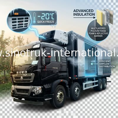 Тележка доставки замороженной еды ХОВО Т5Г ЛХД 8×4 энергопотребление 40 тонн низкое
