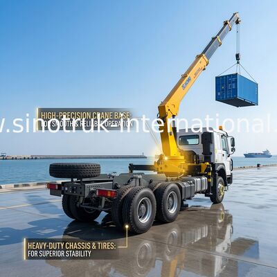 SINOTRUK грузовик монтированные краны оборудование 12 тонн XCMG для подъема 6X4 Knuckle Boom крана желтый, бросающий в глаза, военный бампер