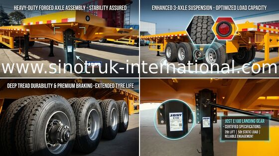 Контейнер нося грузовик плоской кровати Семи с 3 цапфами 30-60 тонн 13м