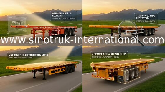 Плоск-кровати цапфы 50Tons 13m тележки трейлера 3 Semi для нагрузки контейнера