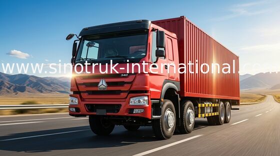 тележка коробки груза 336HP евро 2 8X4 LHD красная коммерчески 30-60 тонн