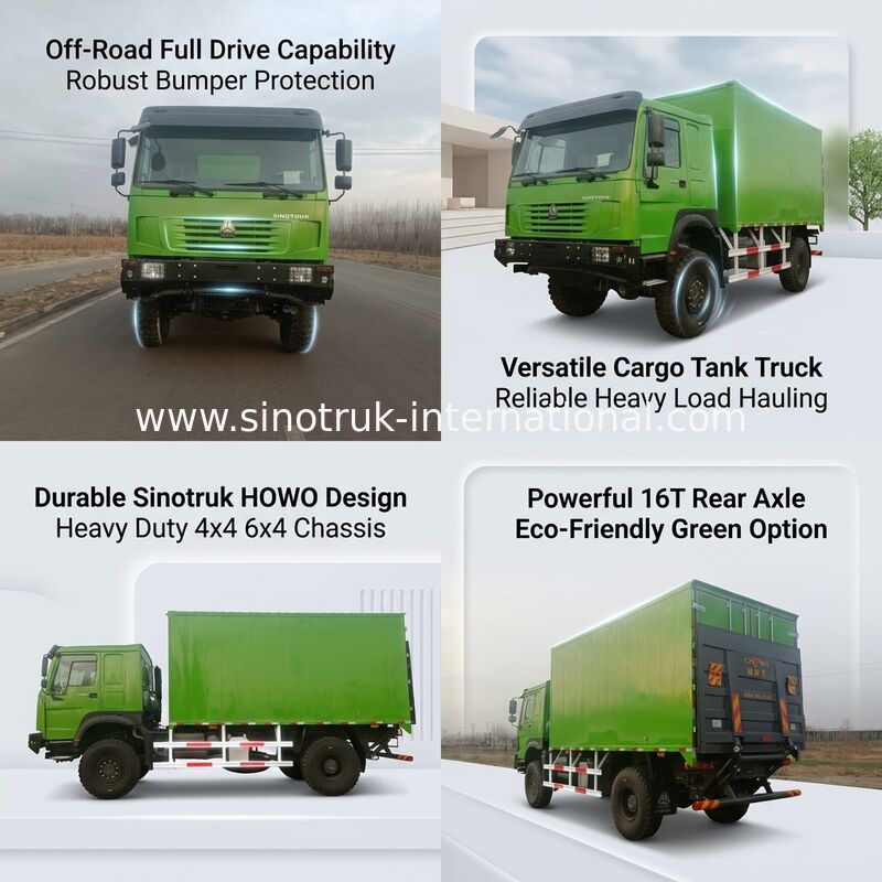 Тяжелый грузовик SINOTRUK с типом привода 4X4 LHD, грузовым резервуаром 5000*2300*2300 мм и грузоподъемностью задней оси 16 т для перевозки тяжелых грузов