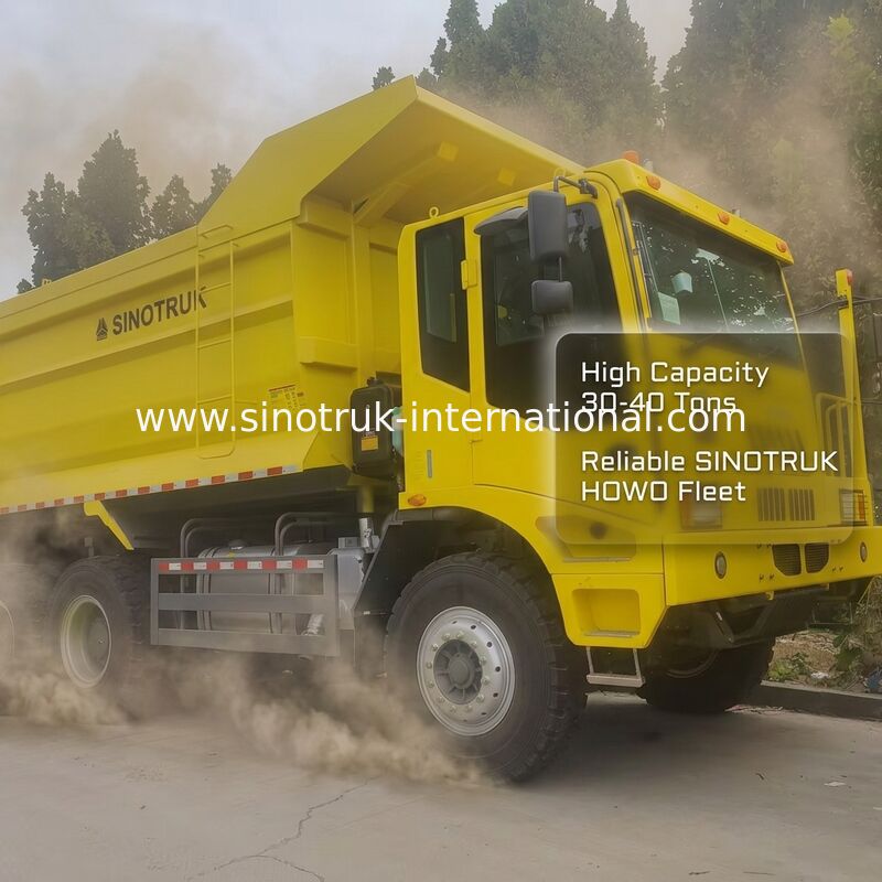 Карьерный самосвал Sinotruk с двигателем 6x4 мощностью 430 л.с. и грузовым коробом с толщиной днища 16 мм.