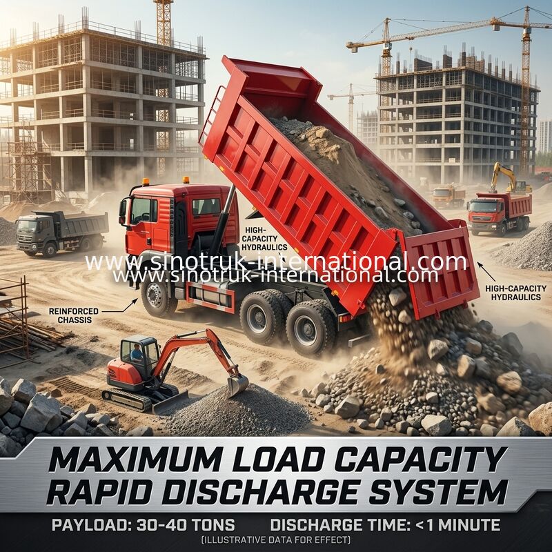 Высокоэффективный самосвал HOWO TX 6x4 | Красный кузов, двигатель 400 л.с., контейнер 20 куб. м, тяжелый транспорт 60 тонн