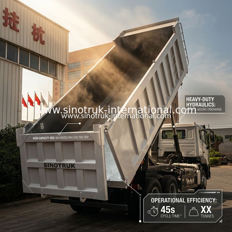 Самосвал SINOTRUK HOHAN Howo с центральным подъемом, двигатель Weichai 6 × 4, левостороннее рулевое управление, прямоугольный кузов, белый, 19-20 куб.м.