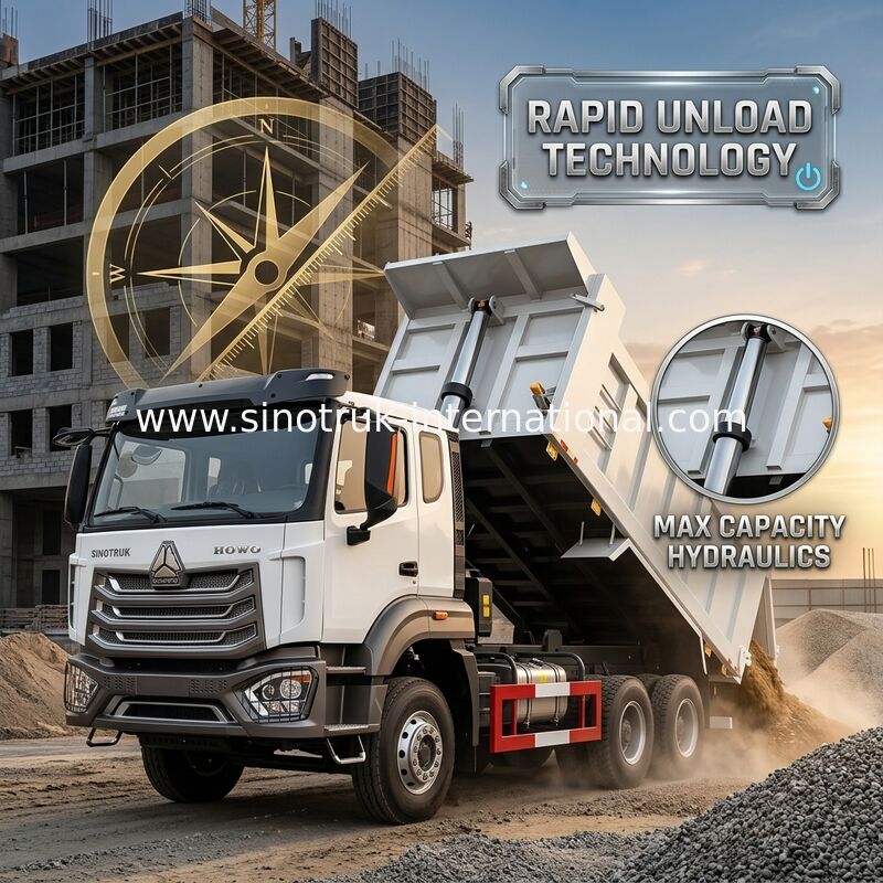 2 пассажира Sinotruk Hohan Tipper Dump Truck Weichai Двигатель 6 × 4 LHD 380 л.с. с ручной трансмиссией
