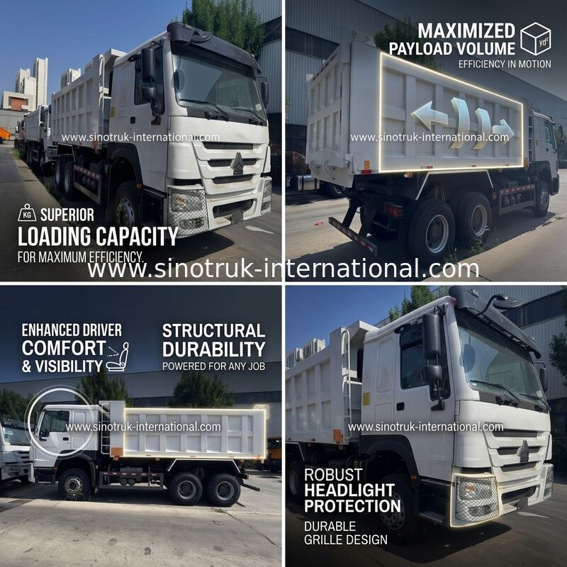 Двигатель SINOTRUK 371HP 6 × 4 LHD HOWO Дамп-Трак Белый 19-20CBM Средний подъем