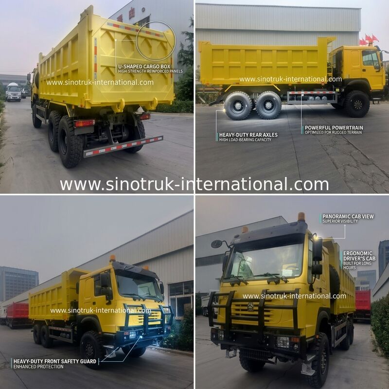 Sinotruk Howo Tipper Dump Truck 6 × 6 с полным приводом с 14,00R20 однотонной шиной 380 л.с.