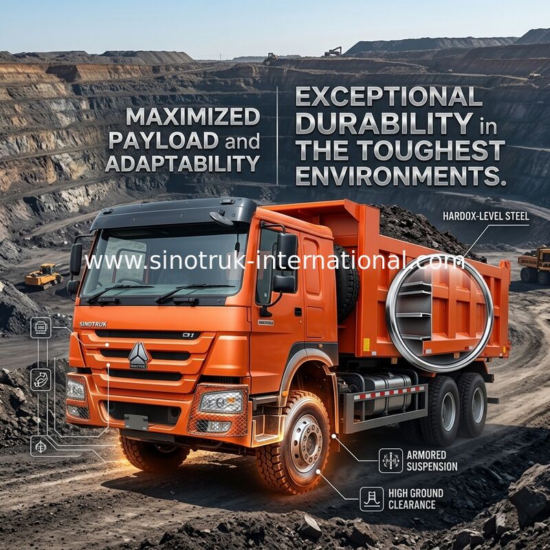 Sinotruk Howo Типпер Дэмп Трк 400hp 8 × 4 Rhd 12 колес Большой поднос 7600 мм